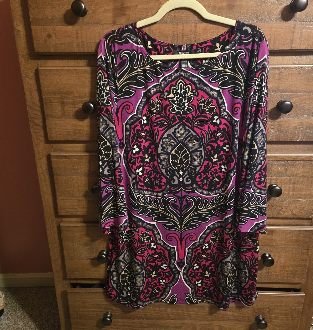 Style &Co. Womens Black Red Pink Body-con 3/4 Sleeves Sheath Mini Dress Size XL